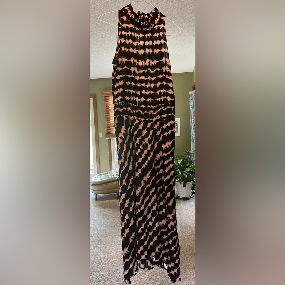 Small black Cream Allison Joy long dress. Elastic waist two button neck closure.